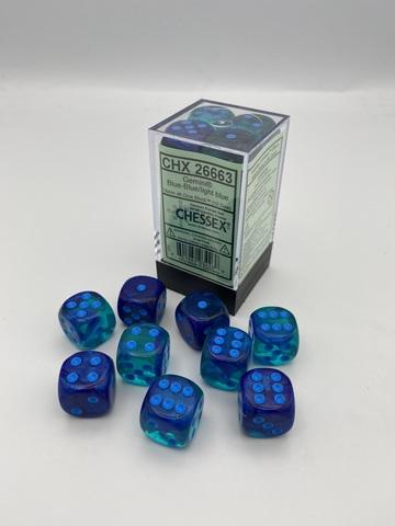 Chessex: Gemini 16mm W6 Blue-Blue/light blue Luminary Würfel Block (12)