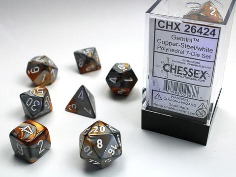 Chessex: Gemini Polyhedral Copper-Steel/white Rollenspiel Set (7)