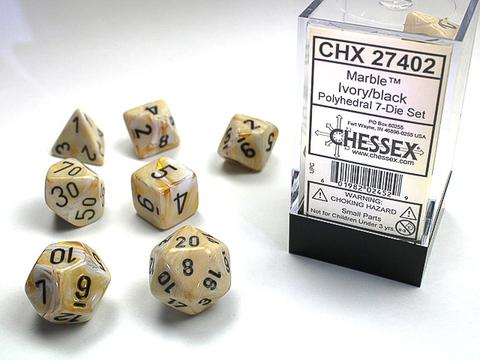 Marble Ivory w/black Signature Polyhedral 7-Die Sets