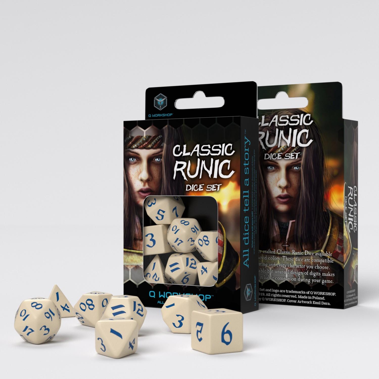 Classic Runic Beige & blue Dice Set (7) Classic Runic Beige & blue Dice Set (7)