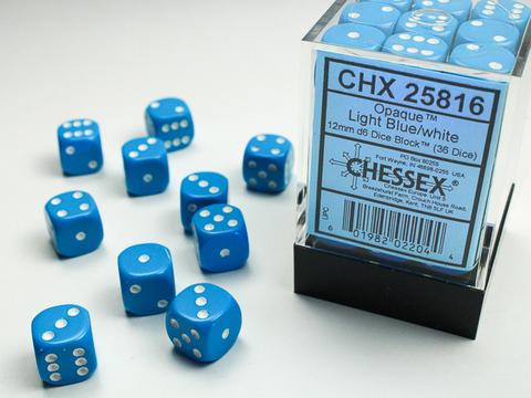 Opaque 12mm d6 Light Blue/white Dice Block (36 dice)