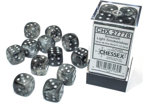 Chessex: Borealis 16mm W6 Light Smoke/silver Luminary Würfel Block (12)