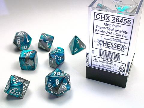 Chessex: Gemini Polyhedral Steel-Teal/white Rollenspiel Set (7)
