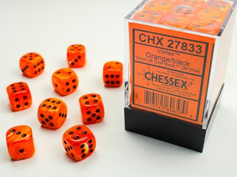 Chessex: Vortex 12mm W6 Orange/black Würfel Block (36)