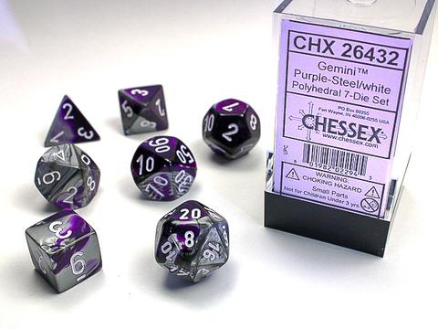 Chessex: Gemini Polyhedral Purple-Steel/white Rollenspiel Set (7)