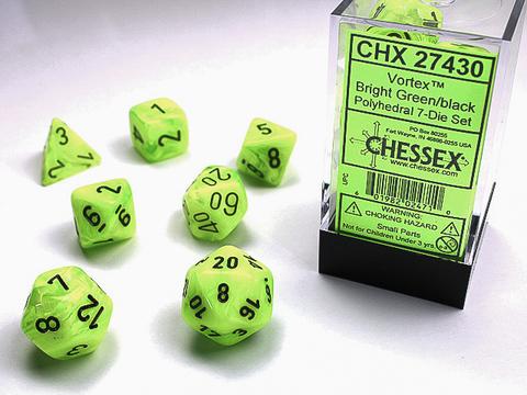 Vortex Bright Green w/black Signature Polyhedral 7-Die Sets