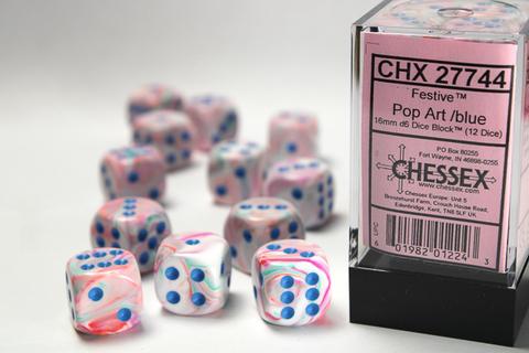 Festive 16mm d6 Pop Art /blue Dice Block (12 dice)