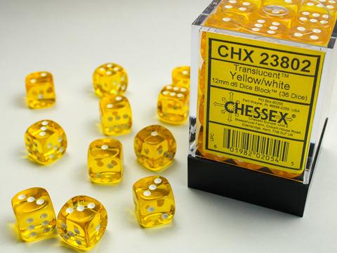 Chessex: Translucent 12mm W6 Yellow/white Würfel Block (36)