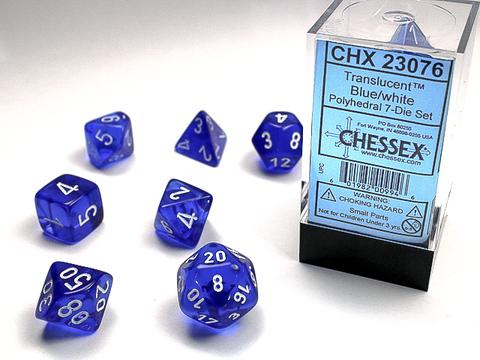 Blue w/white Translucent Polyhedral 7-Die Sets