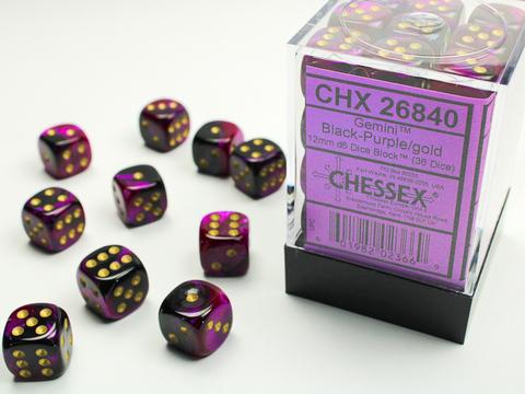 Chessex: Gemini 12mm W6 Black-Purple/gold Würfel Block (36)