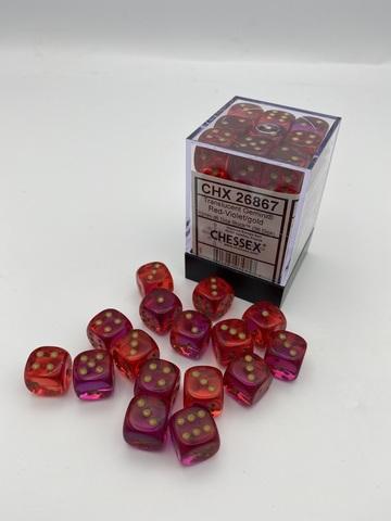 Chessex: Gemini 12mm W6 Translucent Red-Violet/gold Würfel Block (36)
