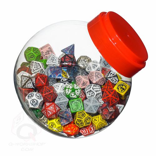 Jar of dice with D4, D6, D8, D10, D12, D20, D100 (150)