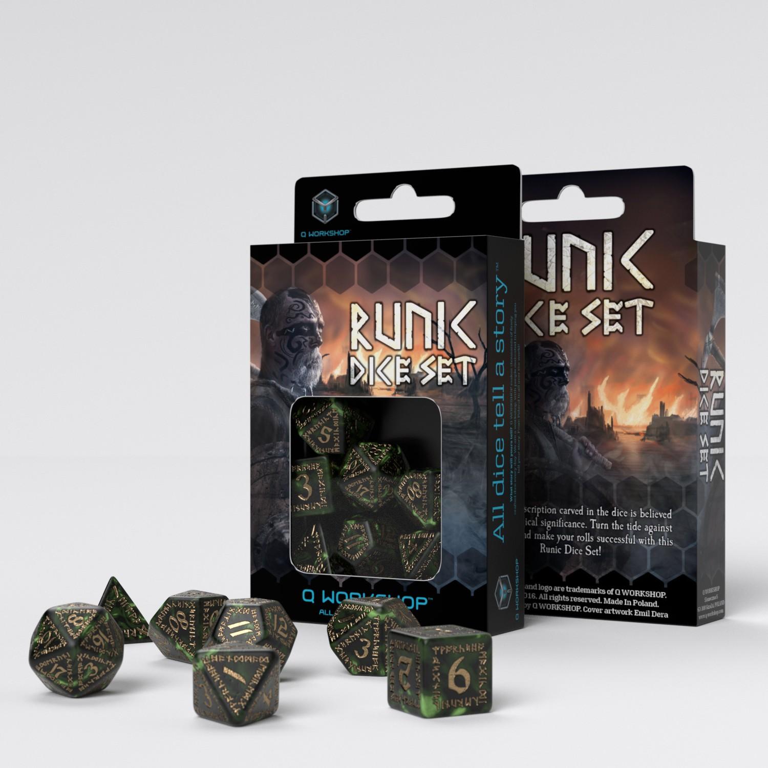 Runic Bottle-green & gold Dice Set