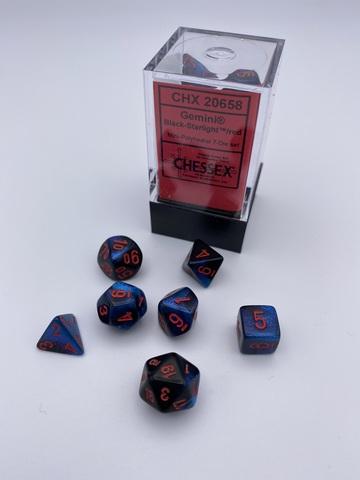 Gemini® Mini-Polyhedral Black-Starlight?/red 7-Dice Set