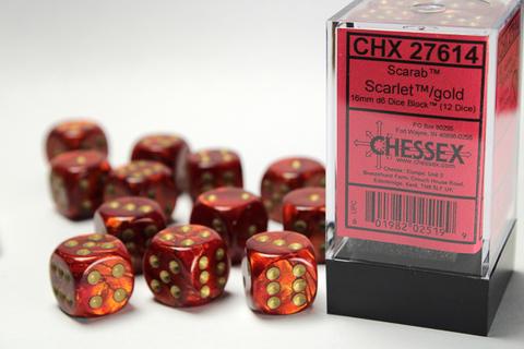 Scarab 16mm d6 Scarlet/gold Dice Block (12 dice)