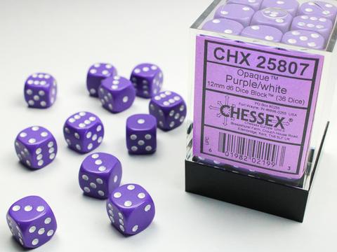 Opaque 12mm d6 Purple/white Dice Block (36 dice)