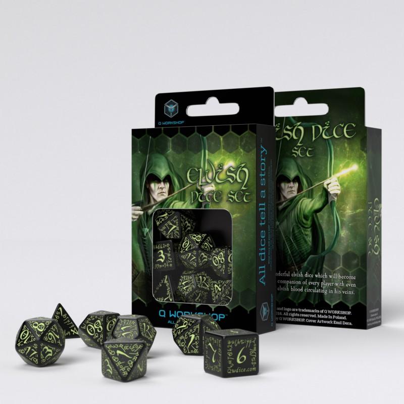 Elvish Black & glow-in-the-dark Dice Set (7) Elvish Black & glow-in-the-dark Dice Set (7)
