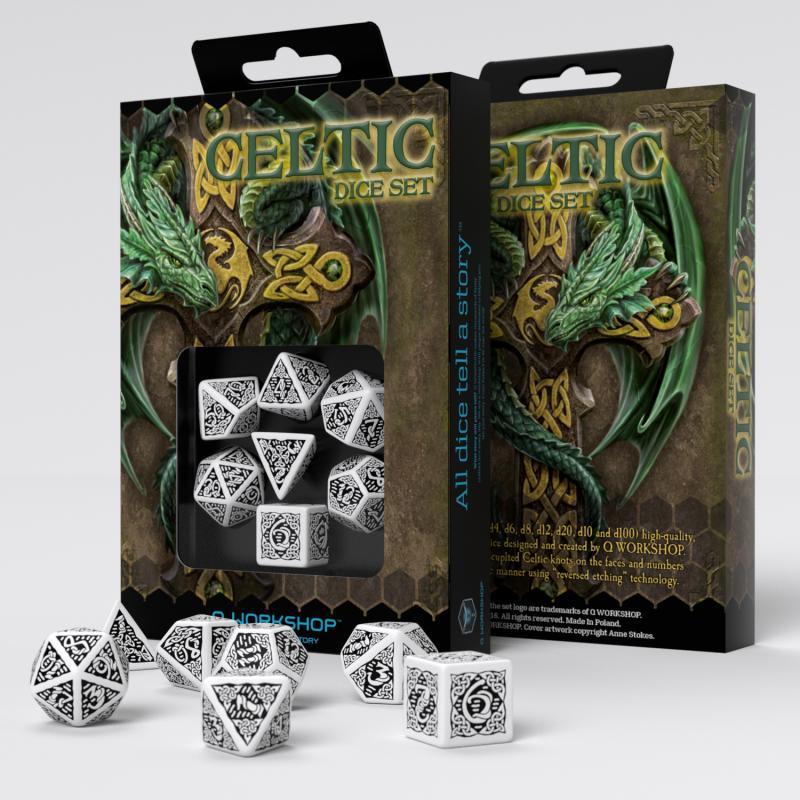 Celtic 3D Revised White & black Dice Set (7)