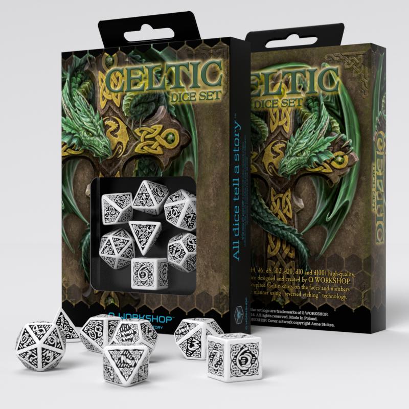 Celtic 3D Revised White & black Dice Set (7) Celtic 3D Revised White & black Dice Set (7)