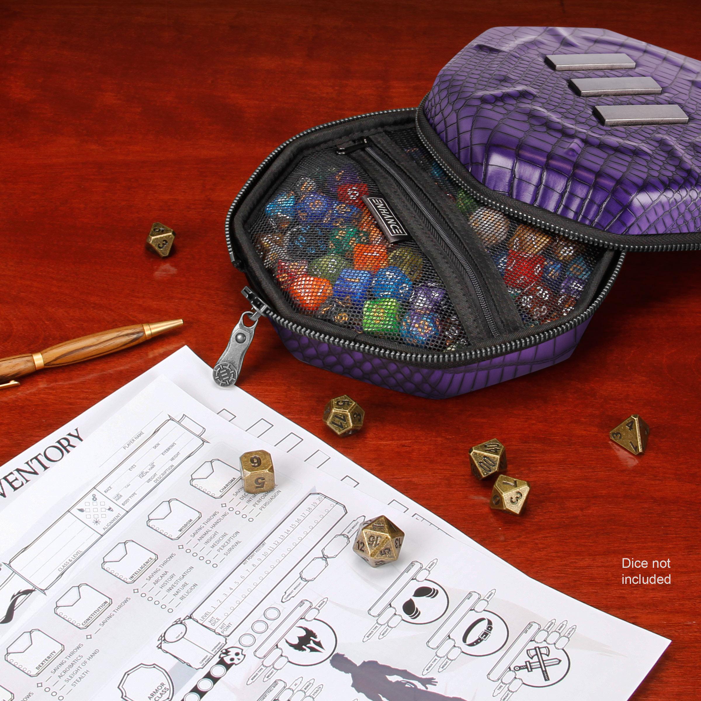 ENHANCE DnD Dice Tray and Dice Case - Dragon Purple