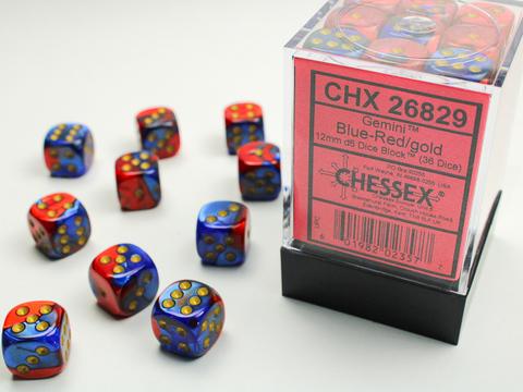 Chessex: Gemini 12mm W6 Blue-Red/gold Würfel Block (36)