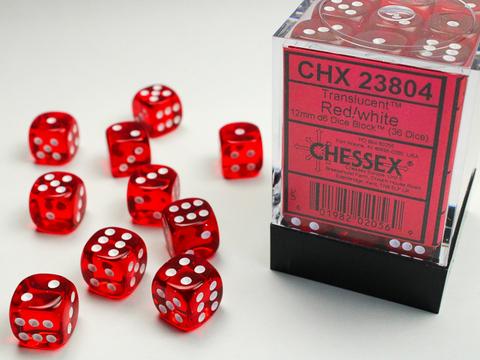 Chessex: Translucent 12mm W6 Red/white Würfel Block (36)
