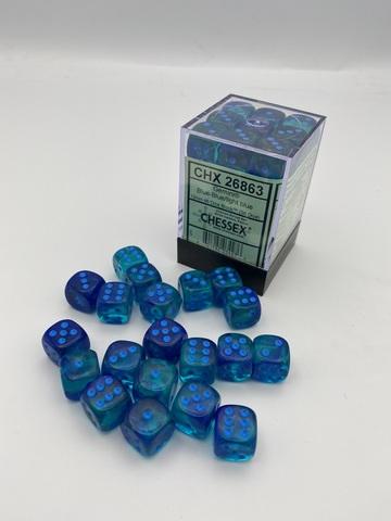 Chessex: Gemini 12mm W6 Blue-Blue/light blue Luminary Würfel Block (36)