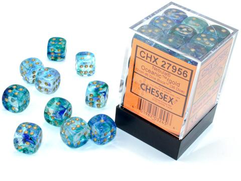 Chessex: Nebula 12mm W6 Oceanic/gold Luminary Würfel Block (36)