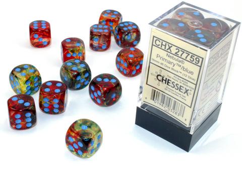 Chessex: Nebula 16mm W6 Primary/blue Luminary Würfel Block (12)
