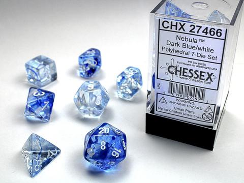 Nebula Dark Blue w/white Signature Polyhedral 7-Die Sets