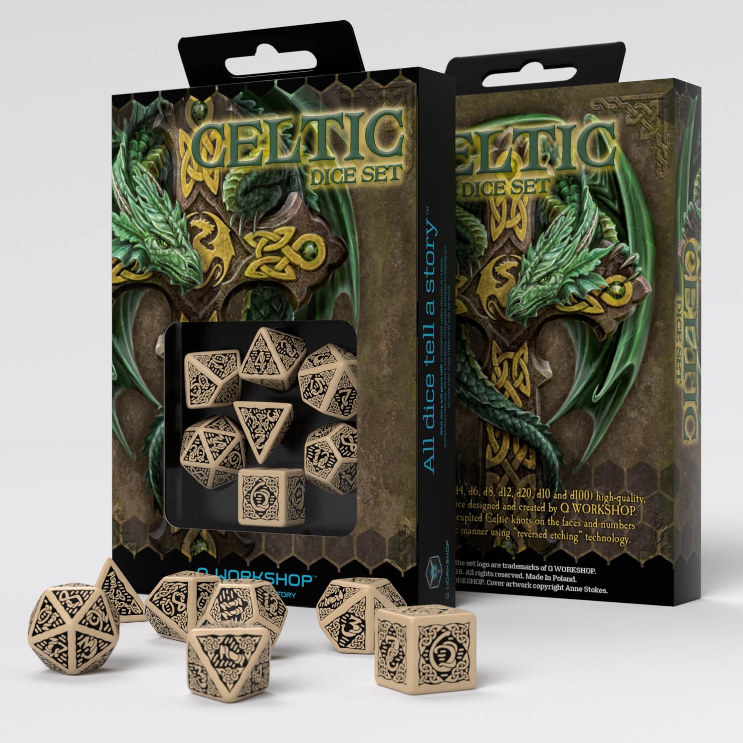 Celtic 3D Revised Beige & black Dice Set (7)