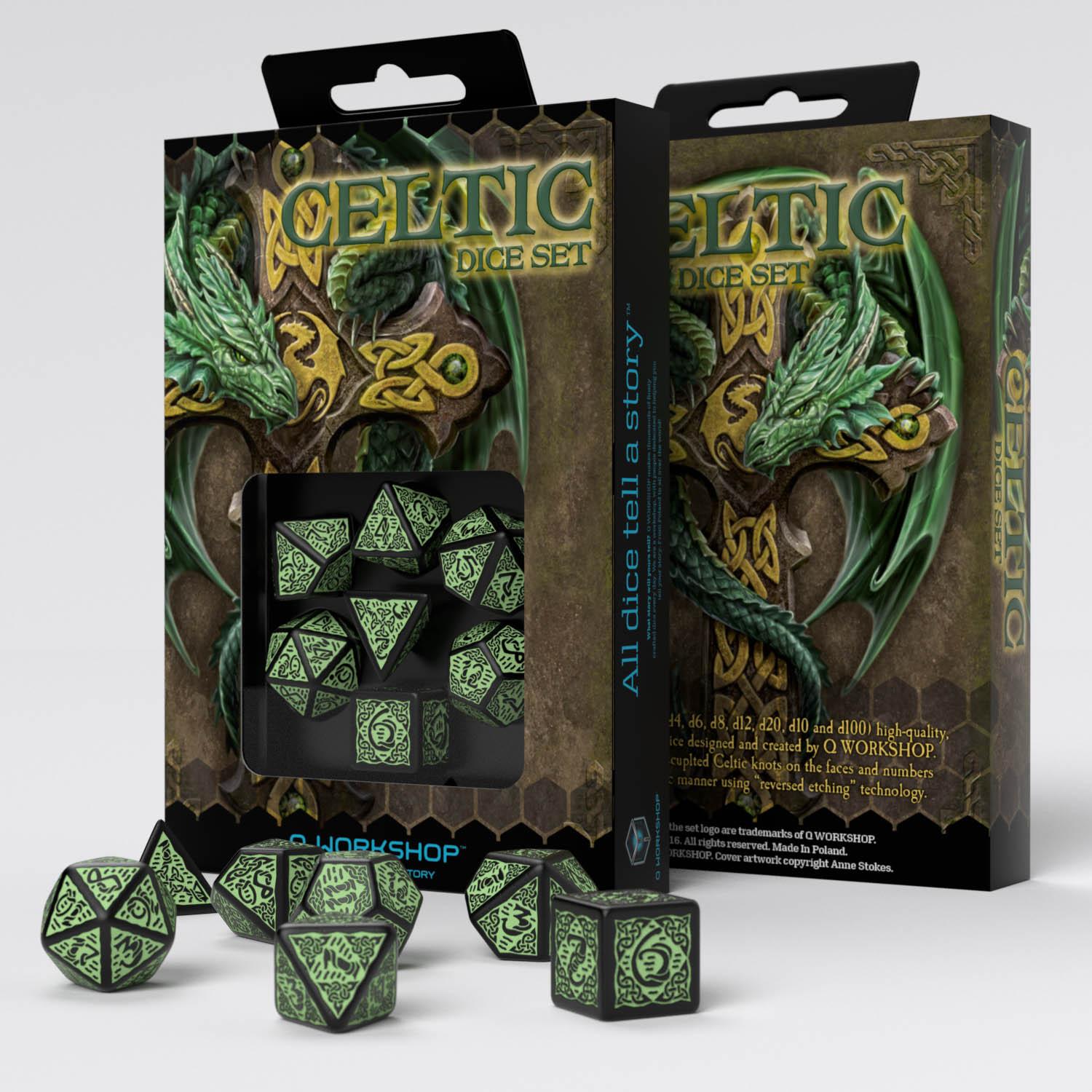 Celtic 3D Revised Black & green Dice Set (7) Celtic 3D Revised Black & green Dice Set (7)