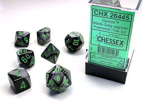Chessex: Gemini Polyhedral Black-Grey/green Rollenspiel Set (7)