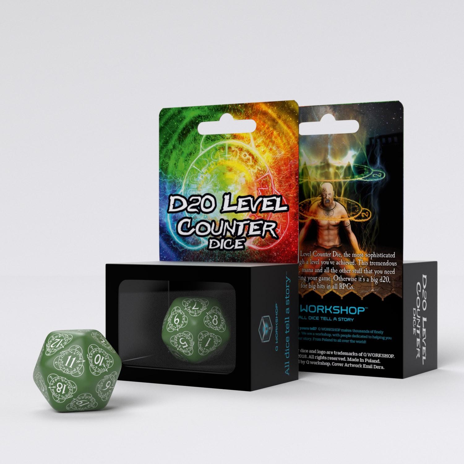D20 Level Counter Green & white Die (1) D20 Level Counter Green & white Die (1)