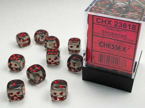 Chessex: Translucent 12mm W6 Smoke/red Würfel Block (36)