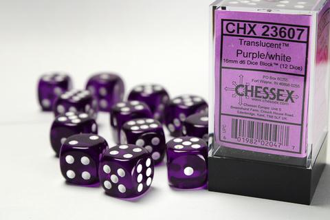 Chessex: Translucent 16mm W6 Purple/white Würfel Block (12)