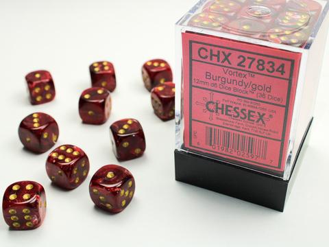 Vortex 12mm D6 Dice Block (36) Burgundy/Gold