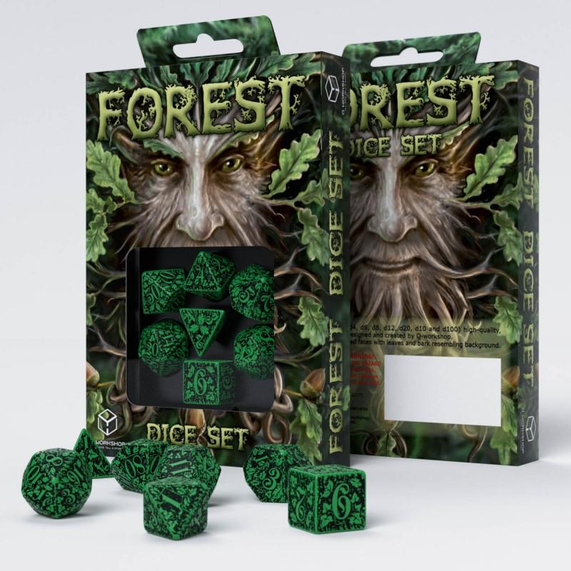 Forest 3D Green & black Dice Set (7)