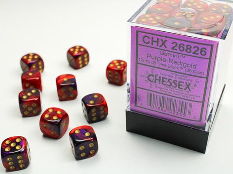 Chessex: Gemini 12mm W6 Purple-Red/gold Würfel Block (36)