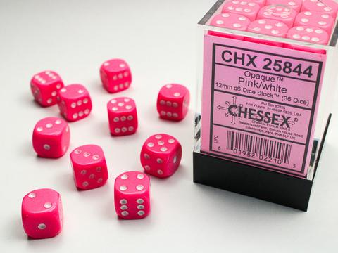 Opaque 12mm d6 Pink/white Dice Block (36 dice)