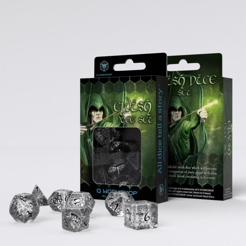 Elvish Translucent & black Dice Set (7) Elvish Translucent & black Dice Set (7)