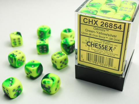 Gemini 12mm d6 Green-Yellow/silver Dice Block (36 dice)