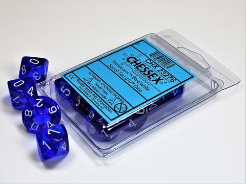 Translucent Blue/white Set of Ten d10s