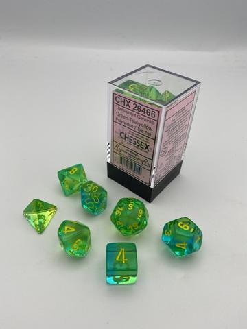 Chessex: Gemini Polyhedral Translucent Green-Teal/yellow Rollenspiel Set (7)
