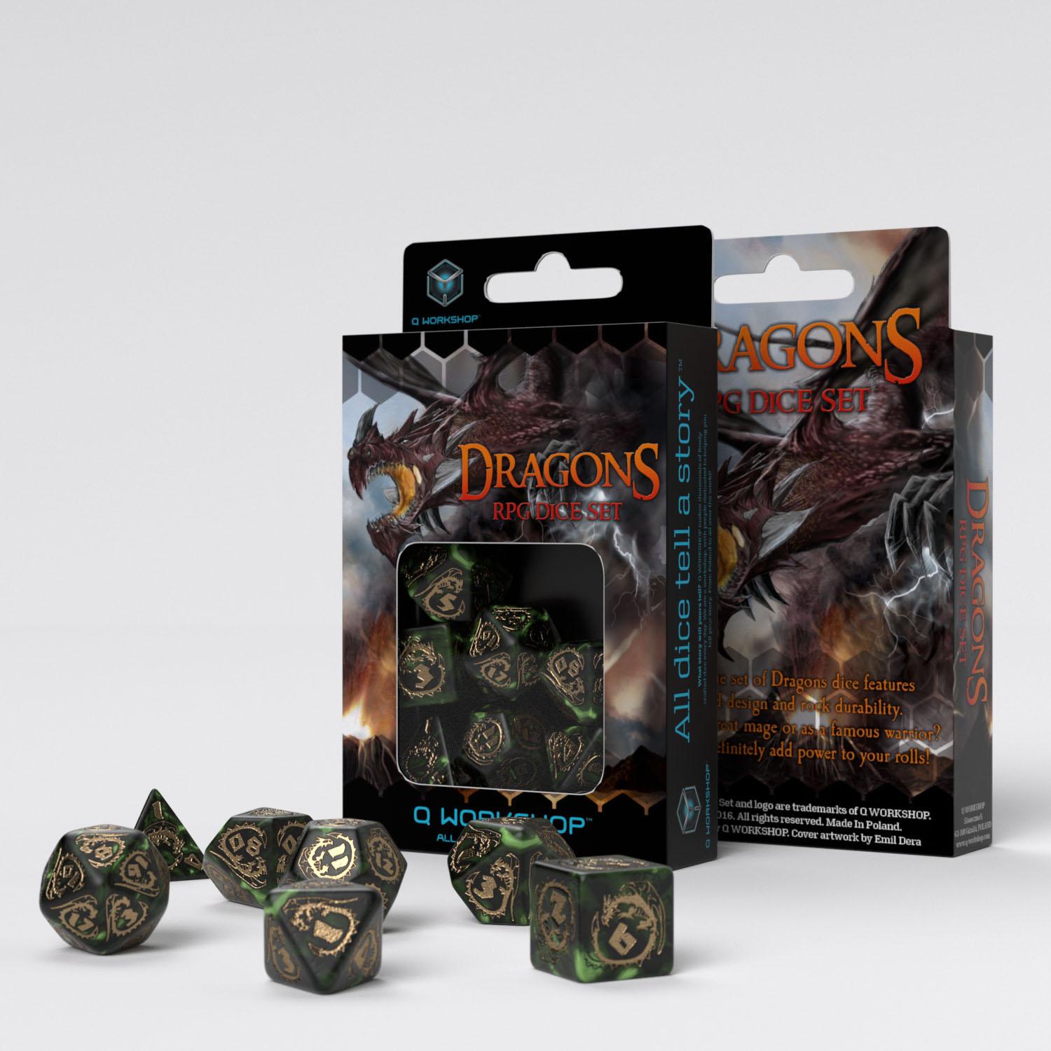 Dragons Bottle-green & gold Dice Set (7) Dragons Bottle-green & gold Dice Set (7)