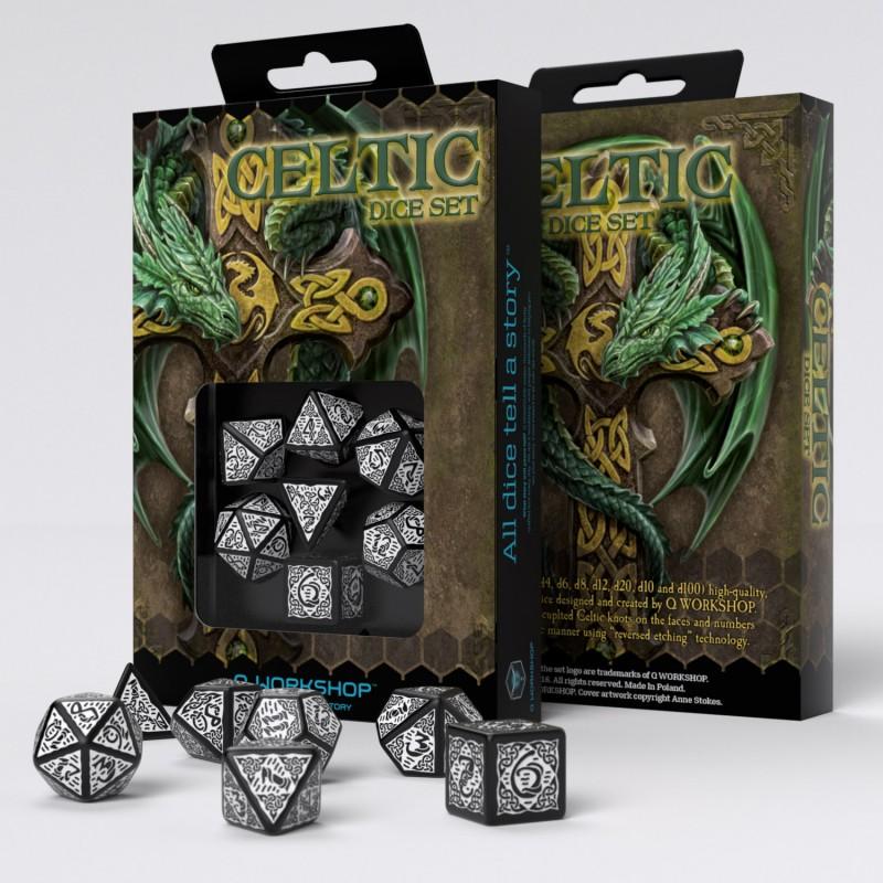 Celtic 3D Revised Black & white Dice Set (7)