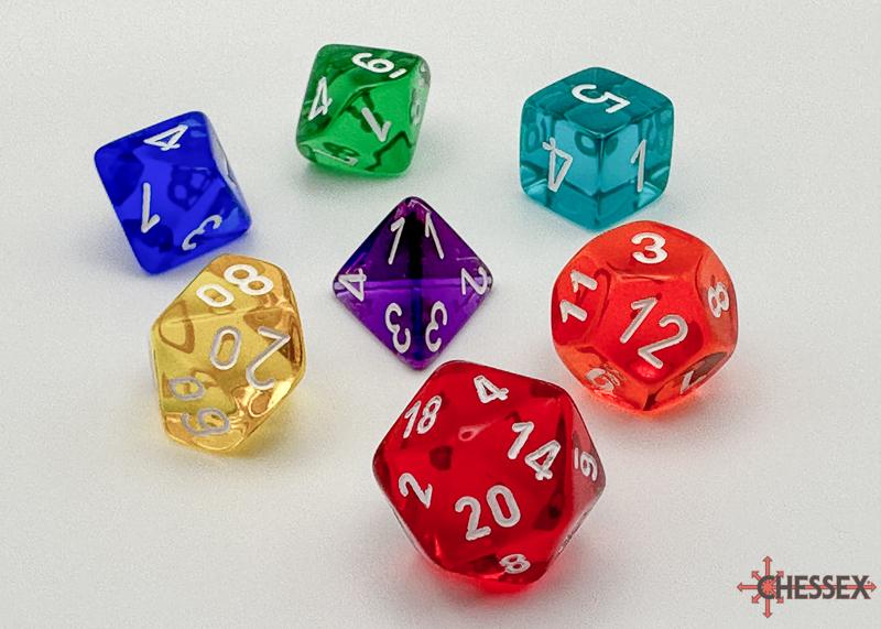 Chessex Prism Translucent GM & Beginner Player Polyhedral 7-Dice Set