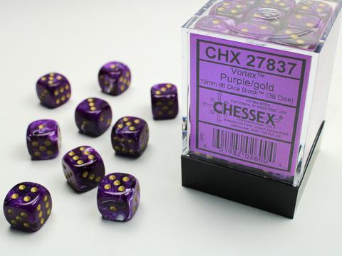 Vortex 12mm D6 Dice Block (36) Purple/Gold