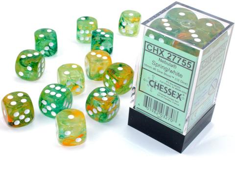 Nebula TM 16mm d6 Spring/white Luminary Dice Block (12 dice)