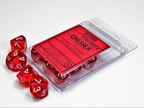 Translucent Red/white Set of Ten d10s